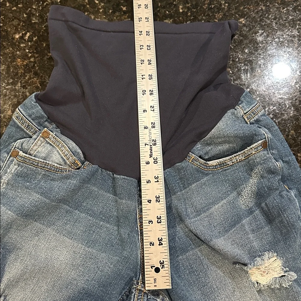 Indigo‎ Blue Maternity Stretch Panel Distressed Shorts